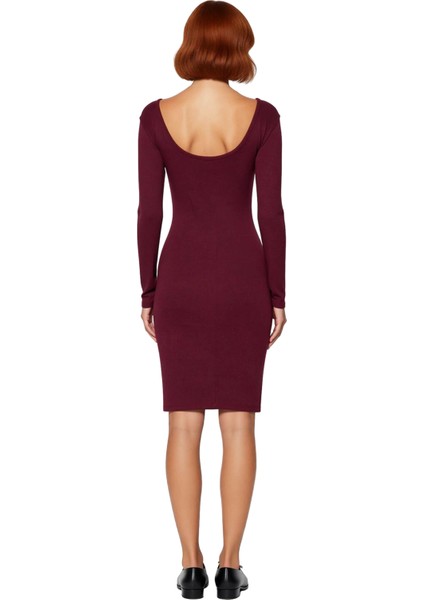 Kadınlar Için Fitilli Bodycon Örme Uzun Kollu Sırt Dekolteli Mini Kışlık Şık Elbise Modeli modelleri