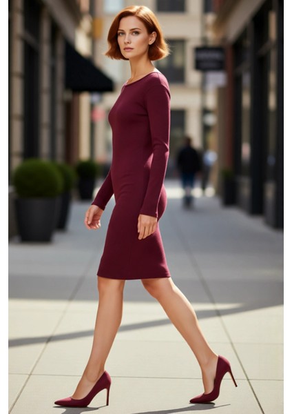 Kadınlar Için Fitilli Bodycon Örme Uzun Kollu Sırt Dekolteli Mini Kışlık Şık Elbise Modeli fırsatları