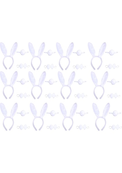 Beyaz Tavşan Kostüm Seti – Taç Papyon Kuyruk 12 li Paket