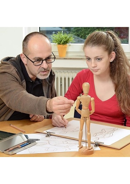 Ahşaptan Oyuncak Bebek, Çizim, El Işi, Hareketli Model Bebek, Sanatçı, Ayaklı, 32,5 cm Yüksekliğinde, Doğal fiyatları