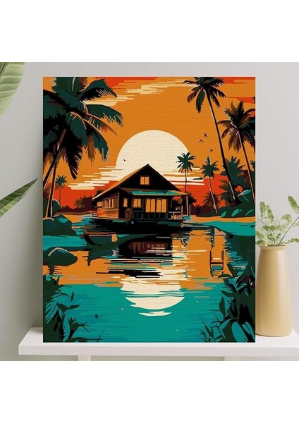 Hobi Sanat Sayılarla Boyama Tuval Seti Fırça Boya Dahil (Çıtalı) 40X50 cm Renkli Model