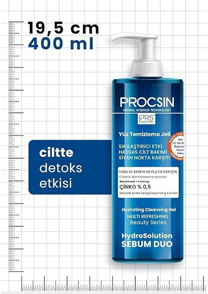 Hydro Solution Akne Karşıtı &amp; Yağ Dengeleyici Yüz Temizleme Jeli, Çinko &amp; Salisilik Asit, Derinlemesine Temizlik &amp; Sebum Kontrolü, 400 ml indirimleri