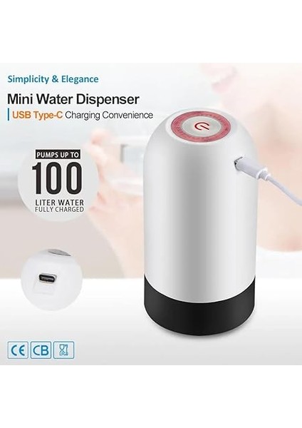 Nesil USB Type-C Şarjlı Damacana Su Pompası, Otomatik Içme Suyu Pompası, Beyaz modelleri