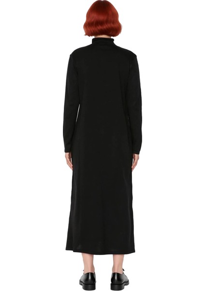 Kadın Dik Yaka Triko Maxi Elbise A Kesim Uzun Kollu Akrilik Rahat Kışlık Günlük Kombinler Için Ideal fiyatları