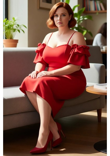 Kadın Bodycon Kalp Yaka Midi Abiye Elbise Ince Askılı Omuz Fırfırlı Özel Davetler Için Şık Tasarım fiyatları