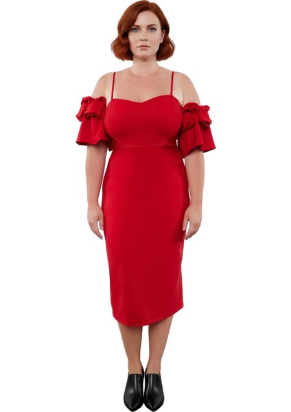 Kadın Bodycon Kalp Yaka Midi Abiye Elbise Ince Askılı Omuz Fırfırlı Özel Davetler Için Şık Tasarım modelleri