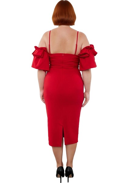 Kadın Bodycon Kalp Yaka Midi Abiye Elbise Ince Askılı Omuz Fırfırlı Özel Davetler Için Şık Tasarım fırsatları