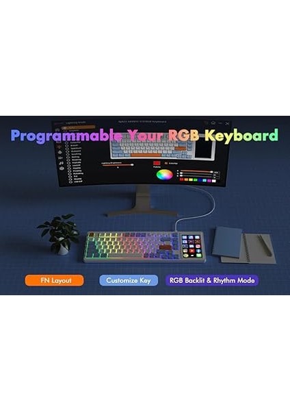 Ajazz AKP815%75 Low Profile Mekanik Klavye, 4.33'' LED Dokunmatik Ekranlı, Programlanabilir Rgb Gasket Kablolu Klavye, 16 Tuşlu Özel Masa Kontrolcüsü (Beyaz Mavi - Brown Switch) indirimleri