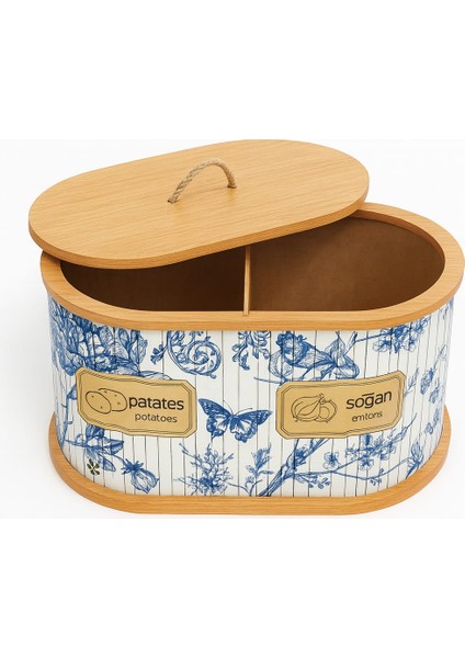2 Bölmeli Patates Soğanlık - Bambu - Oval Mavi Desen fiyatları