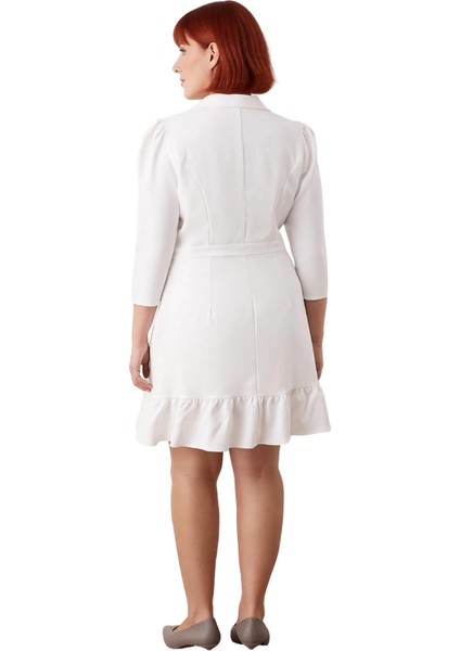 Kadın Büyük Beden Ekru Dokuma Ceket Elbise Truvakar Kol Günlük Şık Mini Boy Tasarım Kaliteli modelleri