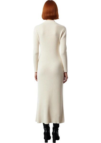 Kadın Biyeli Polo Yaka Triko Elbise Shift Kalıp Uzun Kollu Maxi Boy Kışlık Rahat ve Modern Bir Stil fiyatları