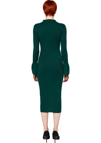 Kadın Triko Polo Yaka Maxi Elbise Fitilli Düz Uzun Kollu Bodycon Kesim Şık Kış Kombinleri Için fiyatları