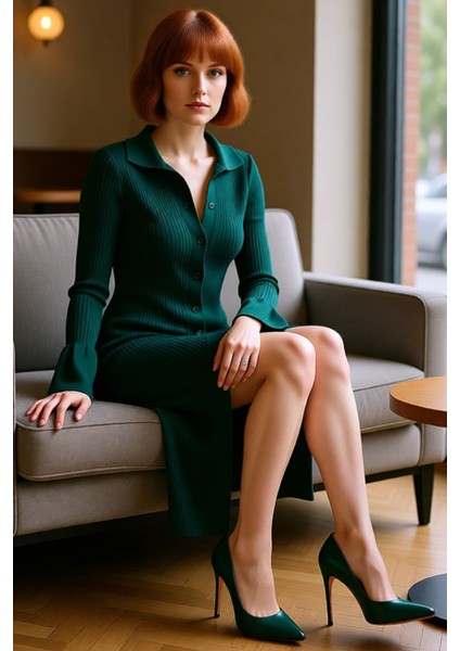 Kadın Triko Polo Yaka Maxi Elbise Fitilli Düz Uzun Kollu Bodycon Kesim Şık Kış Kombinleri Için fırsatları