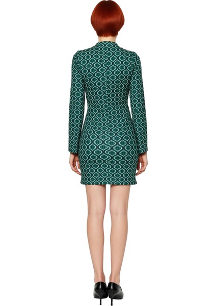 Kadın Bodycon Kesim Dik Yaka Uzun Ispanyol Kollu Geometrik Desenli Mini Kışlık Örme Elbise fiyatları