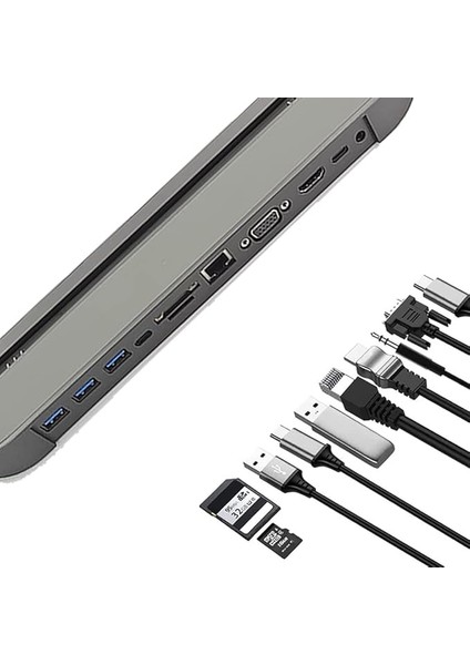 Type-C To HDMI VGA USB 3.0 Çoklayıcı 11 In 1 Port Hub Sd/tf Kart Okuyucu Macbook Ile Uyumlu USB Hub Çevirici Görüntü Aktarıcı Çoklayıcı 11 Portlu Adaptör