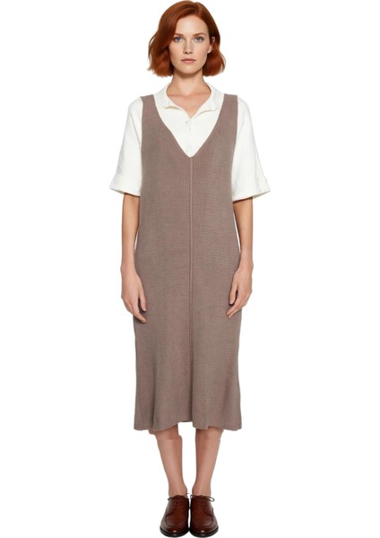 Kadınlara Özel Kolsuz Akrilik Triko Midi Jile Elbise V Yaka Düz Desen Casual Tarzınızı Tamamlar