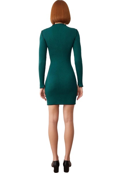 Kadın Uzun Kollu Bodycon Dik Yaka Triko Elbise Mini Boy Fitilli Tasarımıyla Kış Günleri Için Ideal fiyatları