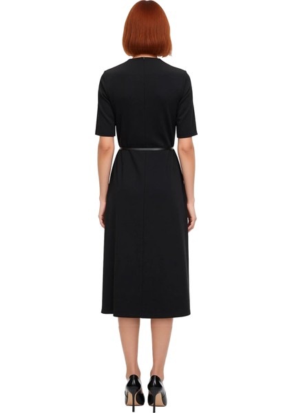 Kadınlar Için Dik Yaka Bodycon Midi Elbise Kemerli Anvelop Kesim Standart Kol Şıklığı Kaliteli fiyatları