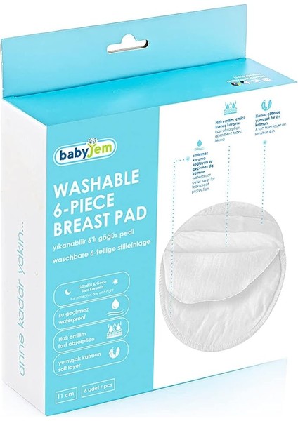 Yıkanabilir Göğüs Pedi 6 Adet