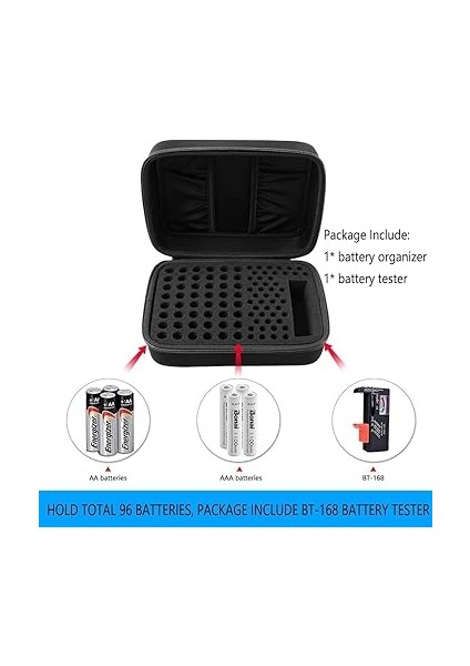 Pil Saklama Kutusu, Taşıma Çantası, Pil Kutusu, 48 x Aaa Için, Toplam 96 Pil Için, Pil Test Cihazı Ile, Diğer Aksesuarlar Için Ek 2 Cep fırsatları