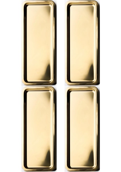 Paslanmaz Çelik Gold Renk Dikdörtgen Dar Metal Düz Sunum Tepsisi Çay Kahve Tatlı Sunum 4 Adet