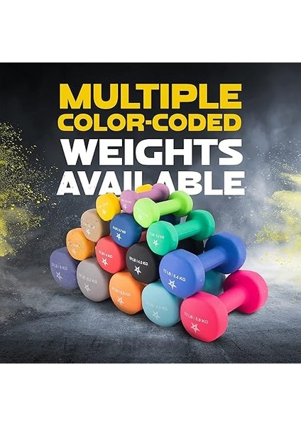 Neopren Kaplamalı Dumbbell El Ağırlık Seti 2'li - 15 Renk ile Çoklu Ağırlık Seçenekleri, Yuvarlanmaz, Kaymaz, Altıgen Şekilli indirimleri