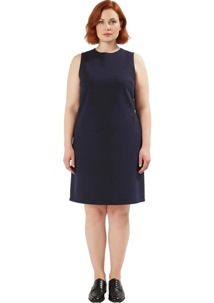 Kadın Büyük Beden Lacivert Kolsuz Mini Shift Elbise 100 Polyester Gold Düğme Detaylı Şık Tasarım modelleri