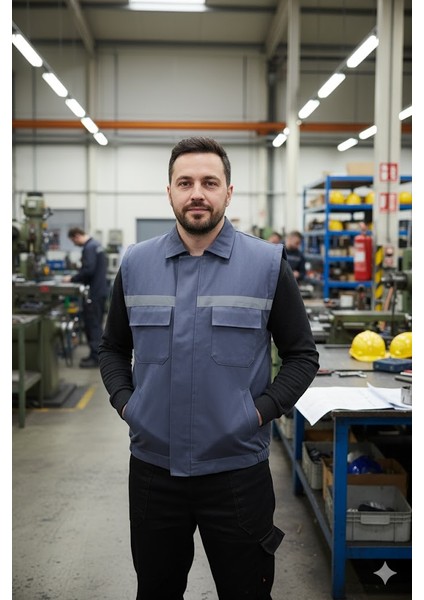 Erkek Reflektörlü Kalın Gabardin Kumaş Kışlık Iş ve Çalışma Yeleği