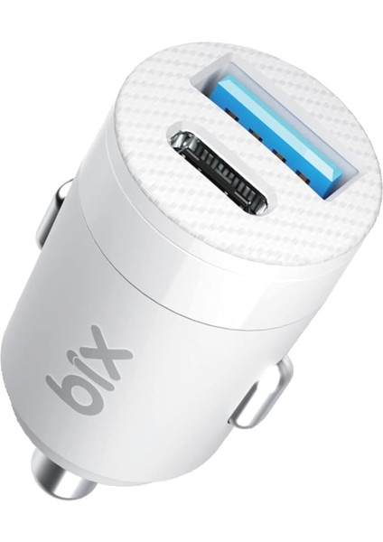 BXAC65C 65W Pd Type-C &amp; 18W Usb-A Girişli Çift Portlu Hızlı Şarj Özellikli Araç Içi Şarj Cihazı Beyaz
