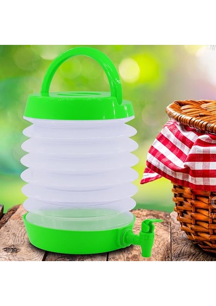 Musluklu Katlanır Su Bidonu Outdoor Akordiyon Kamp Su Kovası Çeşme Piknik Damacana Içecek Şişesi (Yeşil)