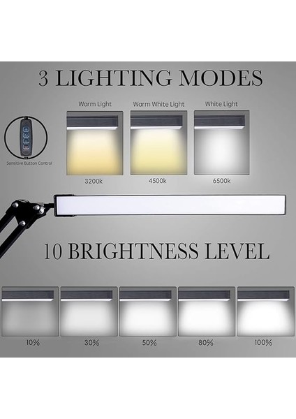 LED Masa Lambası, Kelepçeli Ayarlanabilir Salıncak Kol Lambası, Göz Bakımı Okuma Işığı, 10 Parlaklık Seviyesi, 3 Aydınlatma Modu, Ev Ofis Adaptörü Için Hafıza Fonksiyonu Lambaları (Siyah) fiyatları