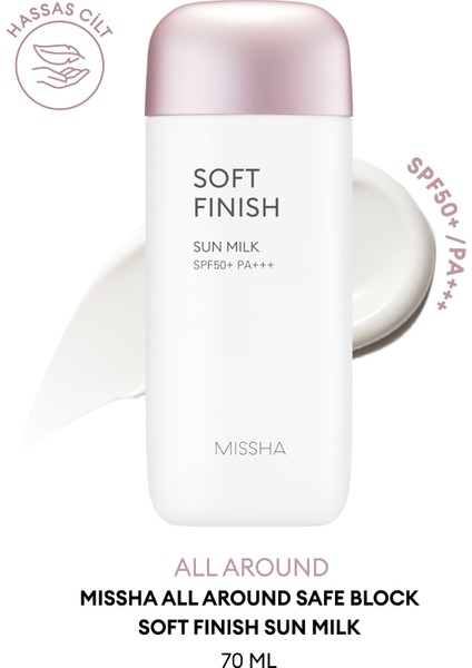 Hassas Ciltlere Koruma Sağlayan Güneş Sütü MISSHA All Around Safe Block Soft Finish Sun Milk SPF50+ indirimleri