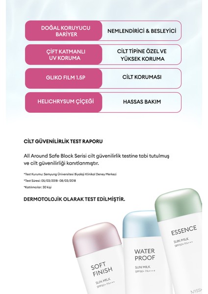 Hassas Ciltlere Koruma Sağlayan Güneş Sütü MISSHA All Around Safe Block Soft Finish Sun Milk SPF50+