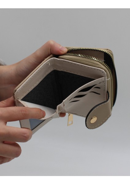 Bozuk Para Gözlü Bol Kartlıklı Bej Mini Kadın Cüzdanı indirimleri