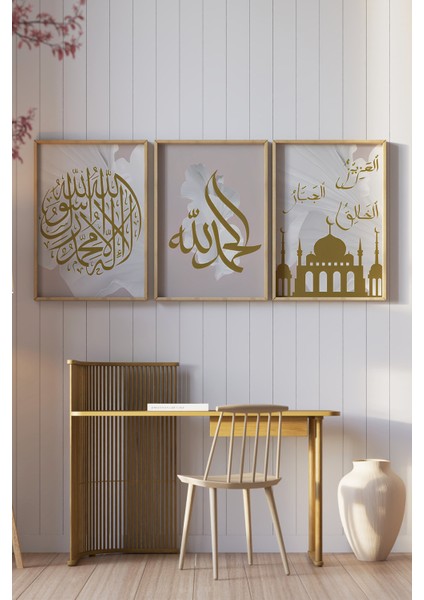 ✨ Allah Lafzı, Şehadet ve Esma-I Hüsna Temalı 3’lü Çerçeveli Tablo Seti ✨🌸 CRV1228 23 x 32 fiyatları