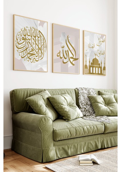 ✨ Allah Lafzı, Şehadet ve Esma-I Hüsna Temalı 3’lü Çerçeveli Tablo Seti ✨🌸 CRV1228 23 x 32 indirimleri