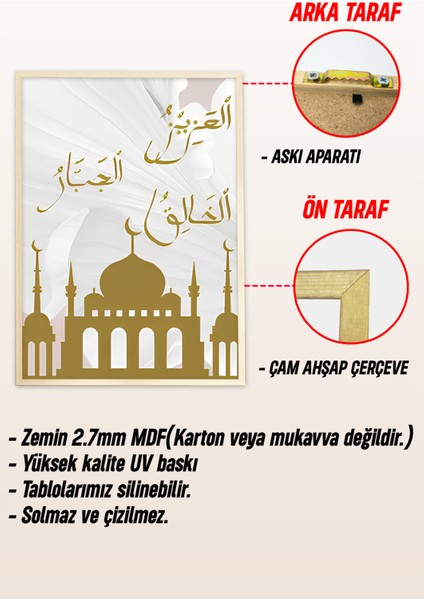 ✨ Allah Lafzı, Şehadet ve Esma-I Hüsna Temalı 3’lü Çerçeveli Tablo Seti ✨🌸 CRV1228 23 x 32