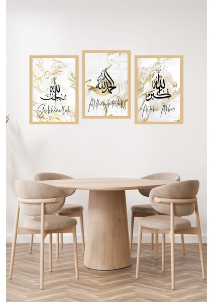 🕋 3’lü Islami Tablo Seti – Altın Damarlı Mermer Zeminli(Çerçeve Efektli)🌟 CRVS1226 13 x 17 fiyatları
