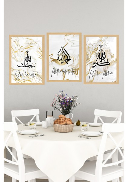🕋 3’lü Islami Tablo Seti – Altın Damarlı Mermer Zeminli(Çerçeve Efektli)🌟 CRVS1226 13 x 17 indirimleri