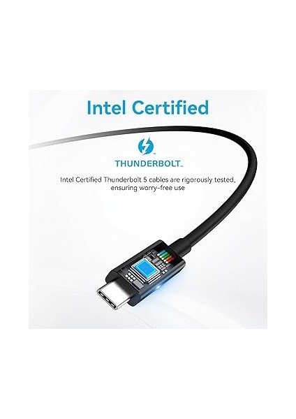 [ıntel Sertifikalı 80 Gbps Thunderbolt 5 Kablosu, USB C Video Görüntüleme Kablosu Desteği 80 Gbps, 120GBPS Bant Genişliği, 16k@60Hz, 8K@60Hz, 4K@540Hz Thunderbolt 4/3, Usb4, Pd 240W (3.3 Ft modelleri