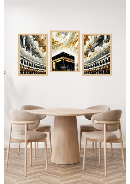 🕋 Kâbe Manzaralı 3’lü Tablo Seti–manevi Atmosferin Şıklığıyla Buluşması Çerçeve Efektli🌟 CRVS1227 13 x 17 fiyatları