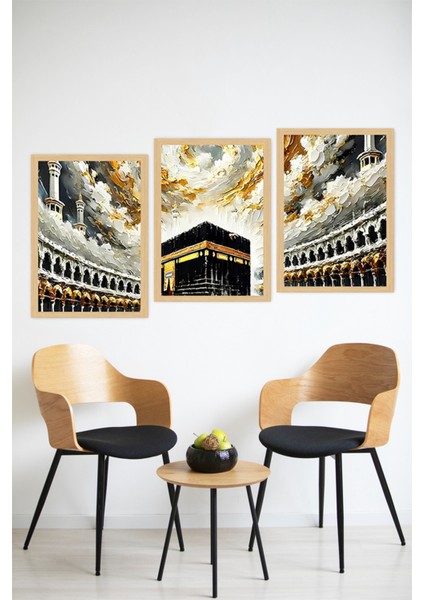 🕋 Kâbe Manzaralı 3’lü Tablo Seti–manevi Atmosferin Şıklığıyla Buluşması Çerçeve Efektli🌟 CRVS1227 13 x 17 modelleri