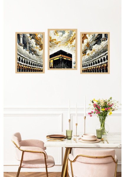 🕋 Kâbe Manzaralı 3’lü Tablo Seti–manevi Atmosferin Şıklığıyla Buluşması Çerçeve Efektli🌟 CRVS1227 13 x 17 fırsatları