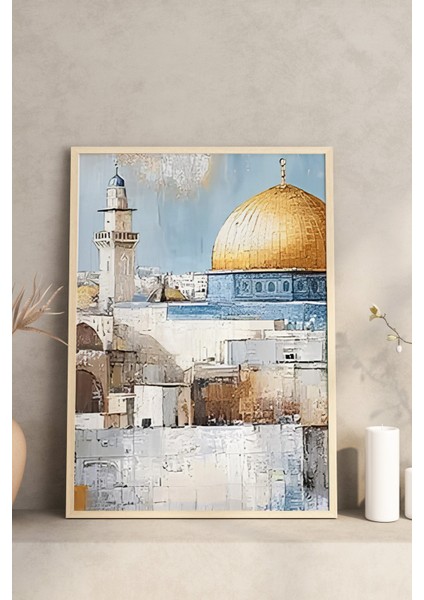 🕌 Kudüs Manzaralı 3’lü Tablo Seti – Doğal Çam Ahşap Çerçeveli 🌟🌸 CRV1239 23 x 32 modelleri