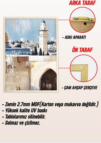 🕌 Kudüs Manzaralı 3’lü Tablo Seti – Doğal Çam Ahşap Çerçeveli 🌟🌸 CRV1239 23 x 32