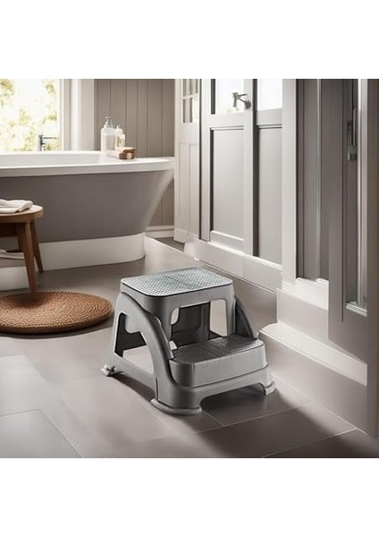 Iki Basamaklı Kaymaz Tabure - 120 kg Taşıma Kapasiteli - Basamaklı Tabure - Sert Plastik (Antrasit) modelleri