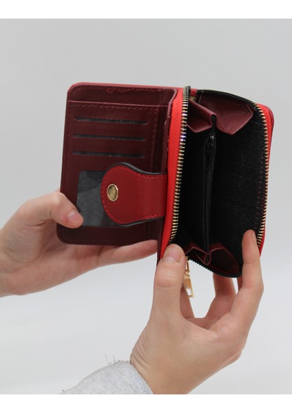 Bozuk Para Gözlü Bol Kartlıklı Kırmızı Mini Kadın Cüzdanı indirimleri