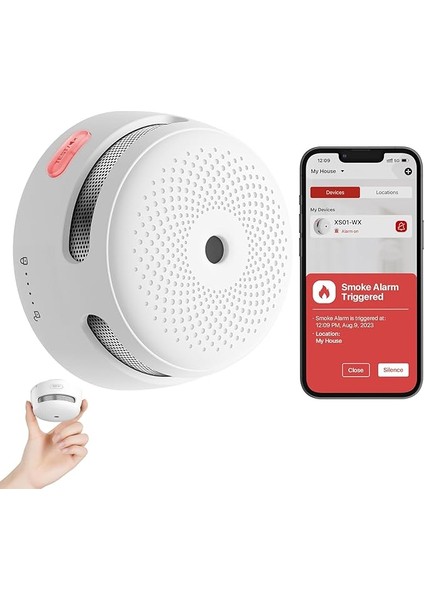 Değiştirilebilir Pilli Akıllı Duman Dedektörü Yangın Alarmı, Wi-Fi Duman Dedektörü, Gerçek Zamanlı Uygulama Bildirimleri, XS01-WX, 1'li Paket
