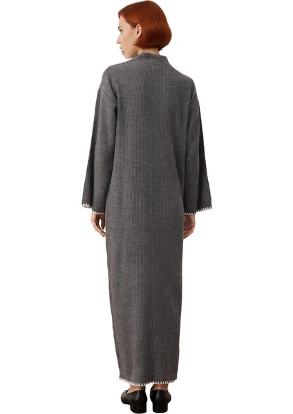 Kadın Casual Dik Yaka Düşük Kollu Maxi Boy Triko Elbise Rahat Shift Kalıp Kış Kombinleri Için fiyatları