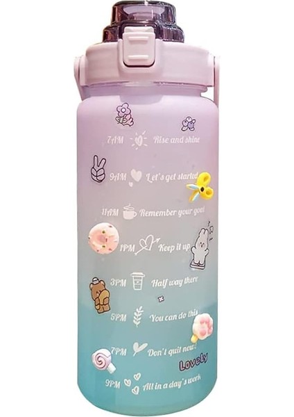 2 Litre Pipetli Su Şişesi, Zaman Işaretleri ve Çıkartmalı Motive Edici Su Şişesi, Tatlı Su Şişesi, Sızdırmaz Spor Şişesi, Kadınlar Için, Fitness, Kamp, Sporlar Için